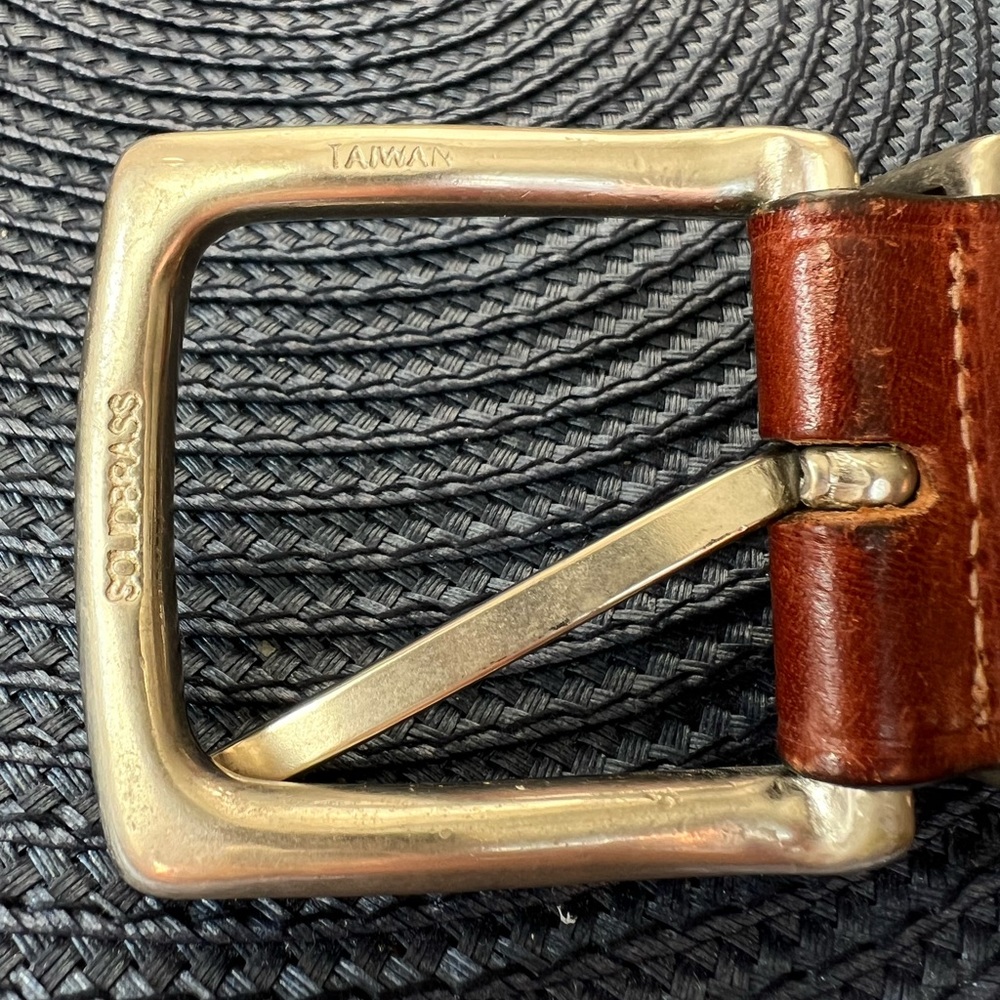 VTG GAP Cognac Brown Genuine Leather Belt Solid Brass Silver Buckle 34 Waist - Picture 9 of 11
